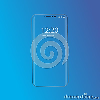 Realistic popular smartphone back and front view, bright blue color Stock Photo